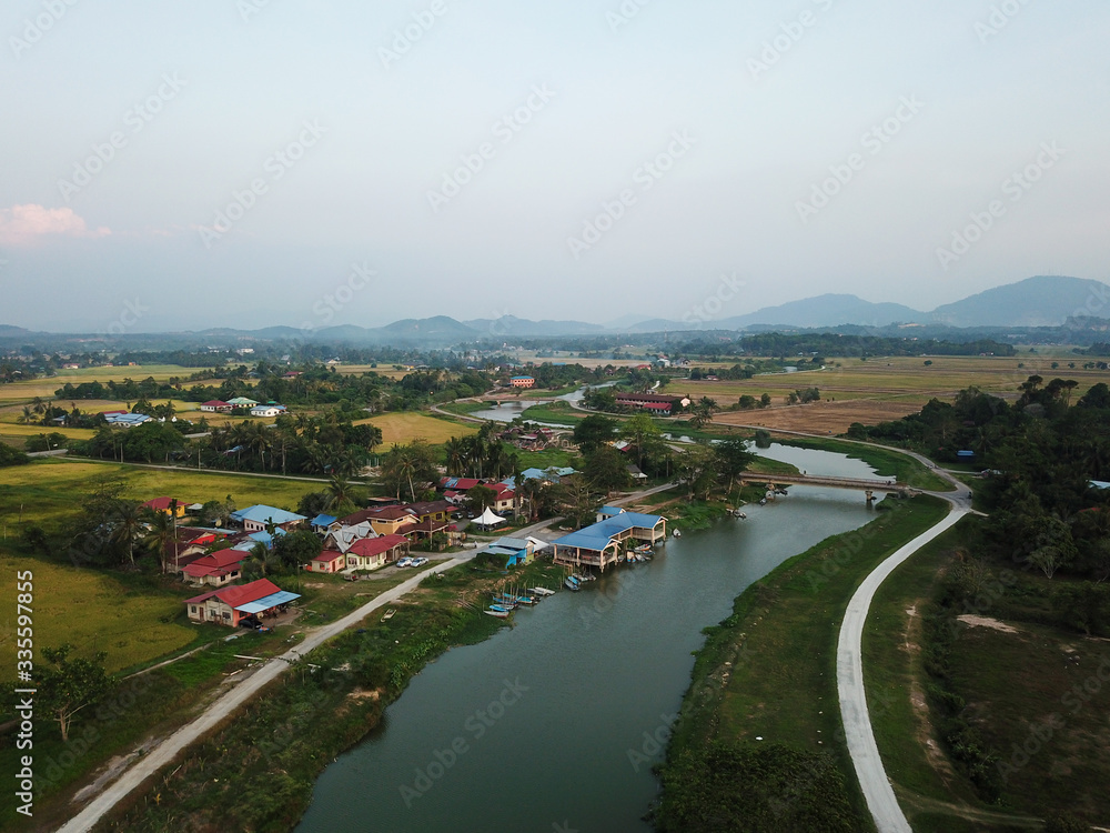 Aerial view fisherman jetty at Sungai Kulim.