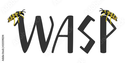 Wasp lettering with two little wasps decoration isolated illustration