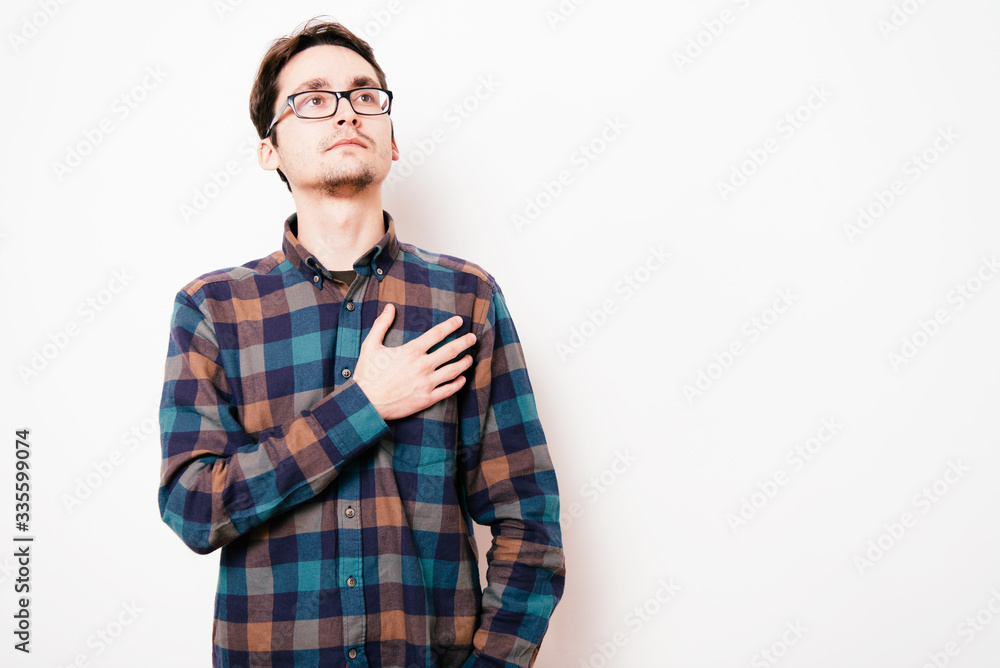 Fototapeta premium Man listening national anthem. Patriot.