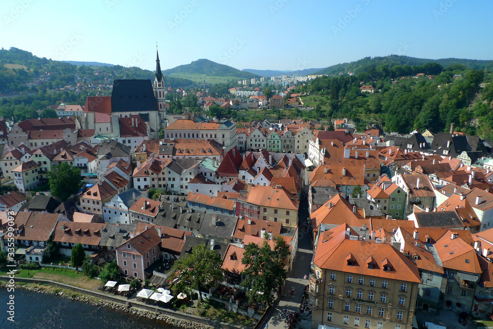 Fototapeta premium Spectacular Europe Cesky Krumlov Bell Tower Landscape Czech Republic Gothic Renaissance Baroque Heritage Architecture Bohemia Scenery