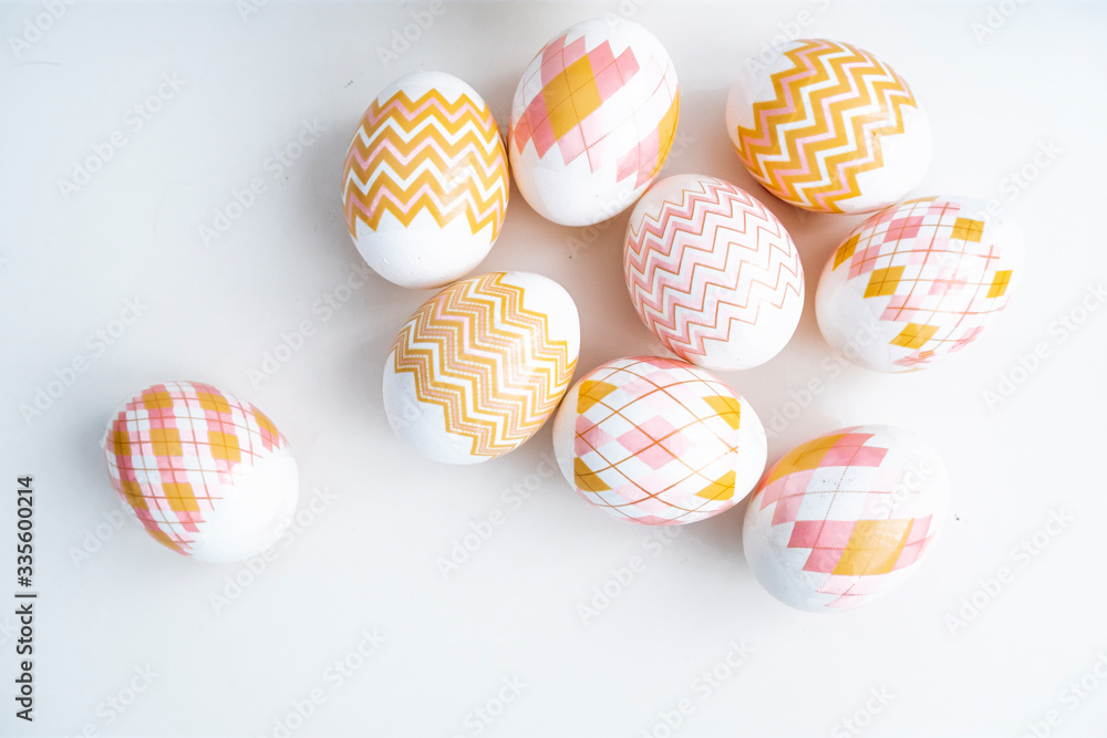 Painted Easter eggs on a white background. Symbol Easter painted eggs. Painted Easter eggs on a white background. Symbol Easter painted eggs.