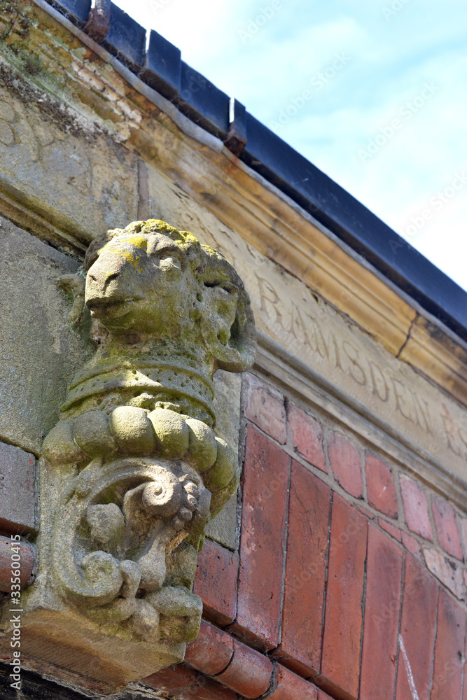 Obraz premium Architectural Stone Carved Rams Head