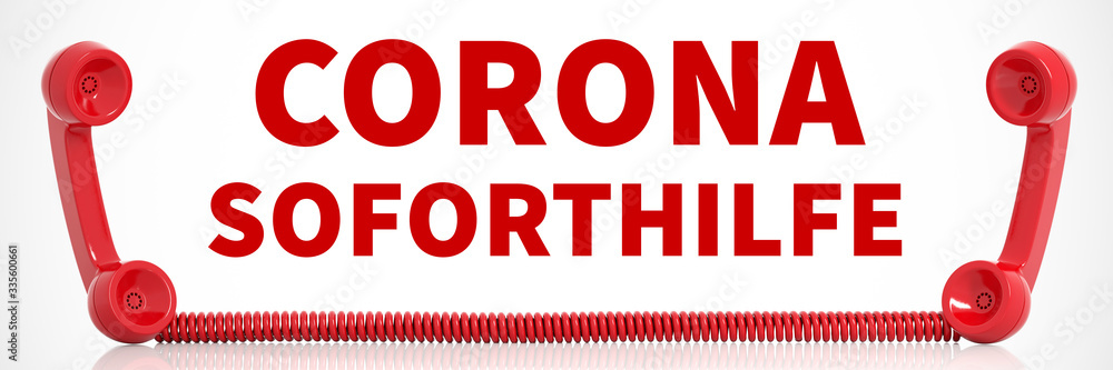 Corona Virus Soforthilfe für Unternehmen und Freiberufler mit einem roten Telefon als Business Konzept Corona Virus Soforthilfe für Unternehmen und Freiberufler mit einem roten Telefon als Business Konzept
