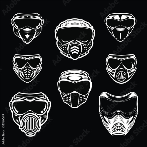 Set of respirator icons on the black background