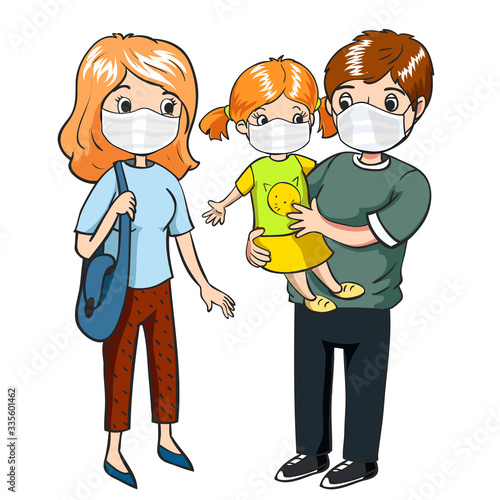 Family wearing protective masks. Coronavirus, covid-19 protection. Virus alert.