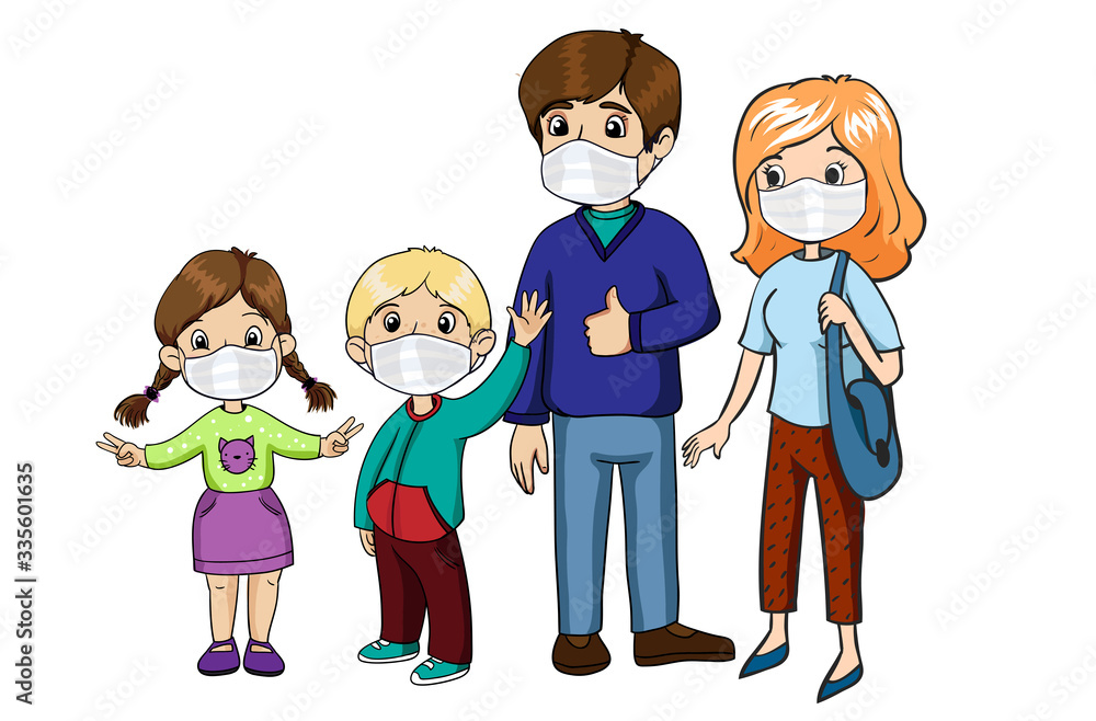 Family wearing protective masks. Coronavirus, covid-19 protection. Virus alert. Family wearing protective masks. Coronavirus, covid-19 protection. Virus alert.