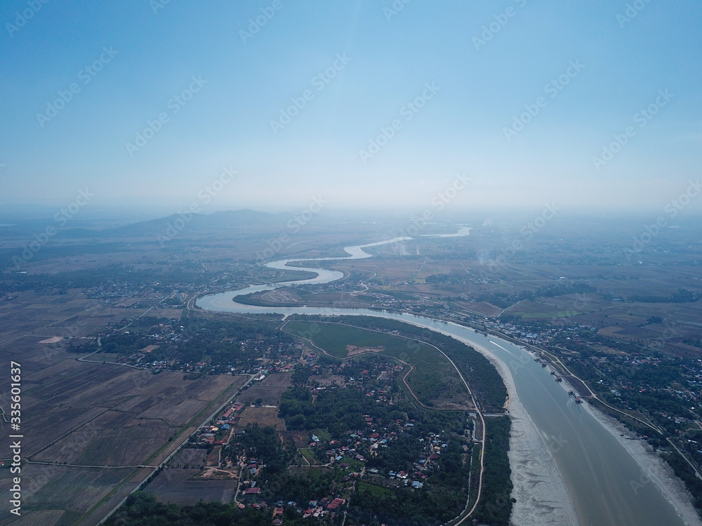 Aerial view Sungai Muda as border Kedah and Pulau Pinang.