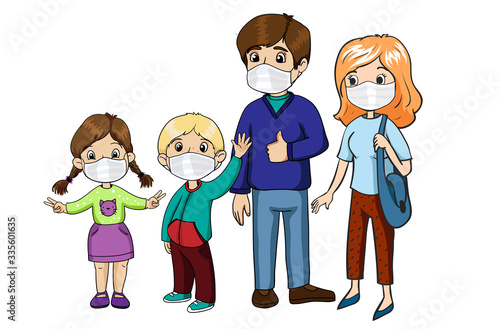 Family wearing protective masks. Coronavirus, covid-19 protection. Virus alert.