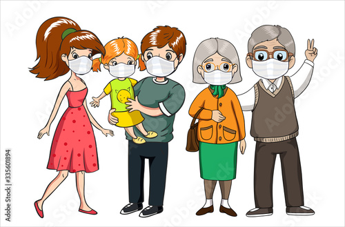 Family wearing protective masks. Coronavirus, covid-19 protection. Virus alert.