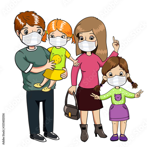 Family wearing protective masks. Coronavirus, covid-19 protection. Virus alert.