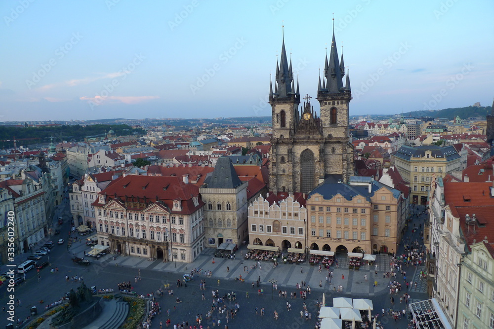 Fototapeta premium Eastern Europe Czech Republic Prague Street Old Town Downtown Clock Tower Bohemia Baroque Gothic Renaissance Architecture Middle Ages Houses