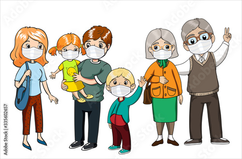 Family wearing protective masks. Coronavirus, covid-19 protection. Virus alert.