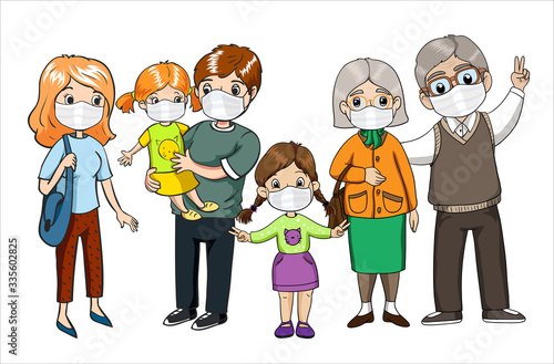 Family wearing protective masks. Coronavirus, covid-19 protection. Virus alert.