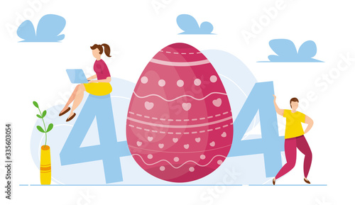 Modern vector illustration of 404 error. Page not found concept. Easter egg. Disconnection from the internet. Sad people without connection. Easter concept.
