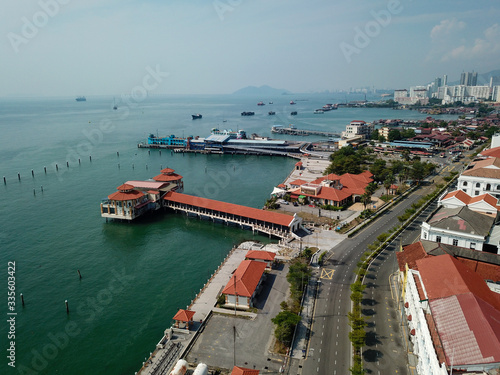 Aerial view Pengkalan Weld at Church Street Pier is less car due to movement control order caused by COVID19..