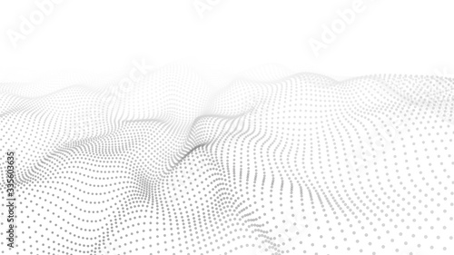 Abstract white futuristic background. Big data visualization. Digital dynamic wave of particles. 3D rendering.
