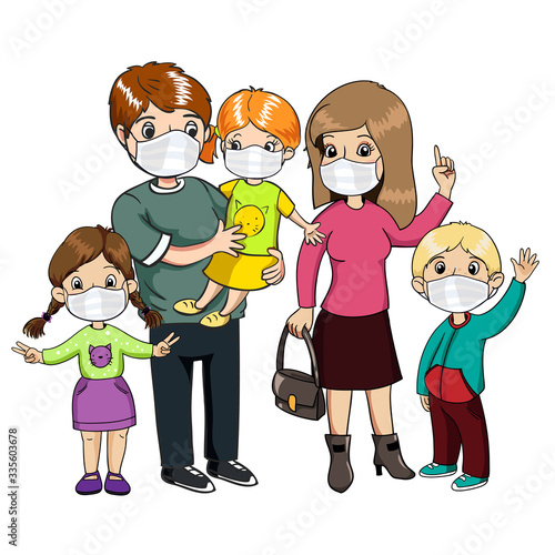 Family wearing protective masks. Coronavirus, covid-19 protection. Virus alert.