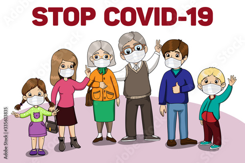 Family wearing protective masks. Coronavirus, covid-19 protection. Virus alert.