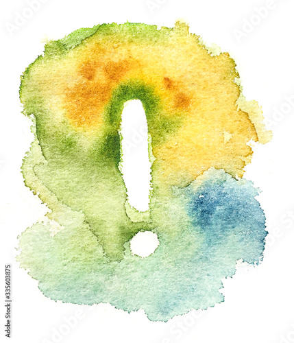 Obraz na płótnie Watercolor abstract background with exclamation mark. Watercolor green yellow colorful texture. w salonie