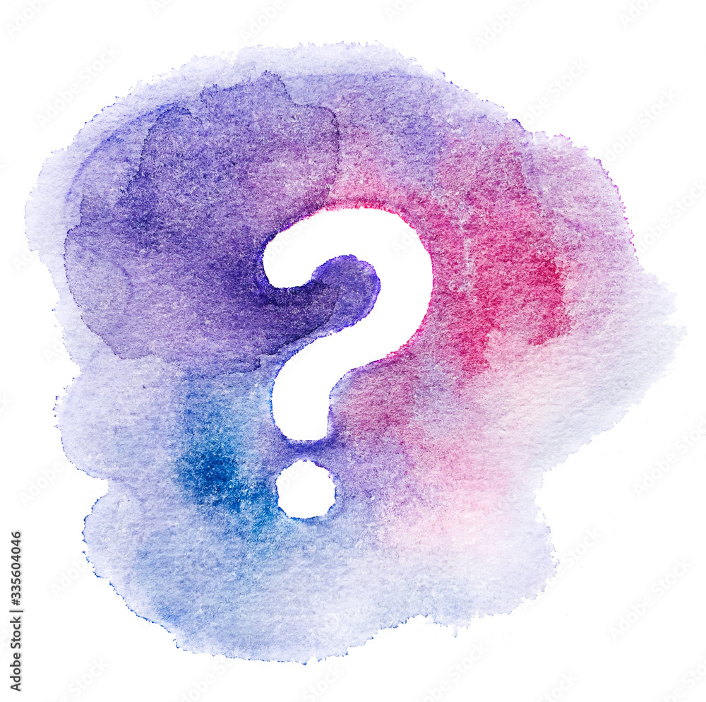 Watercolor abstract background with sign question. Watercolor colorful texture.