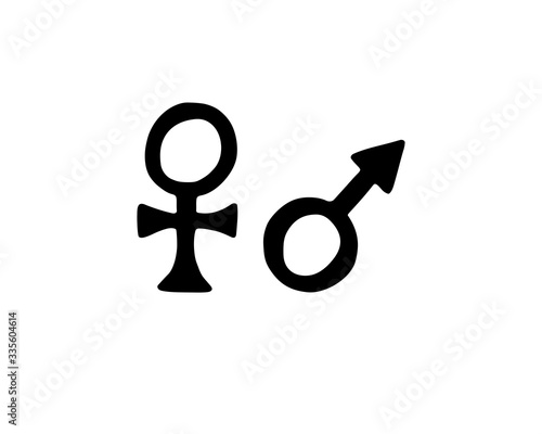 Male and female gender symbols, simple black vector silhouette