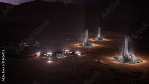 Billede på lærred A depiction of a base on a hostile and barren planet