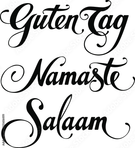 Greeting in German, Hindi and Arabic