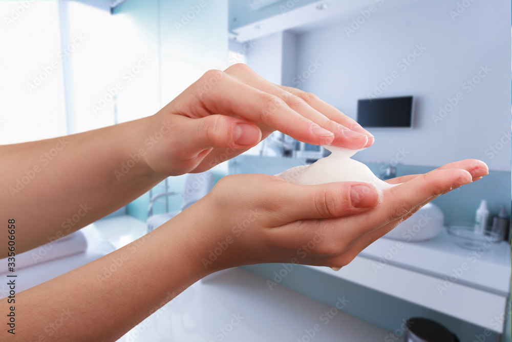 Man's hands are washed with soap. Disinfection prevention of viral diseases Man's hands are washed with soap. Disinfection prevention of viral diseases
