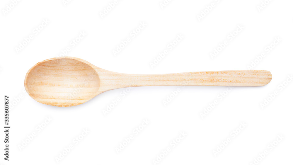 Empty wooden spoon isolated on white background. Top view of natural kitchenware Empty wooden spoon isolated on white background. Top view of natural kitchenware