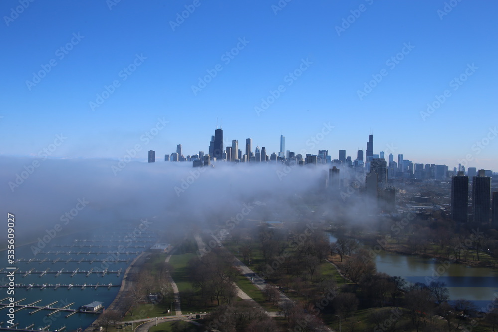 Naklejka premium Chicago Skyline in Fog