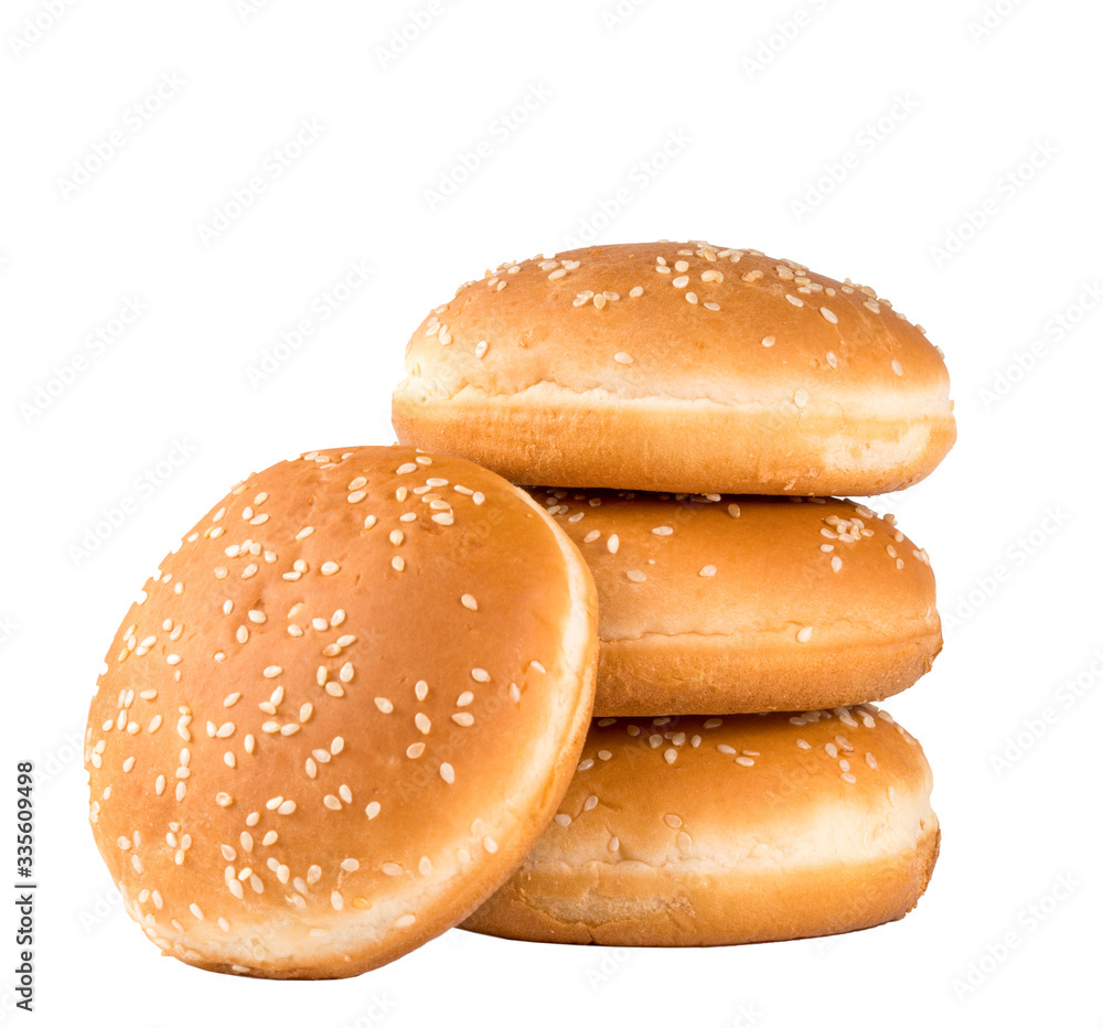 hamburger buns with sesame isolated on white background