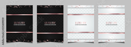 Collection of luxury covers design template black and white with elegant rose gold. Vector layout premium vip style for books, magazines, catalogs, poster celebration, flyer anniversary, package