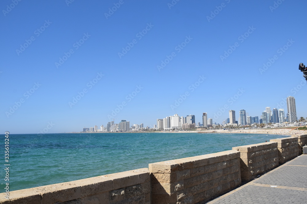 TLV Skyline - Beaches and buildings along the by at Tel Aviv