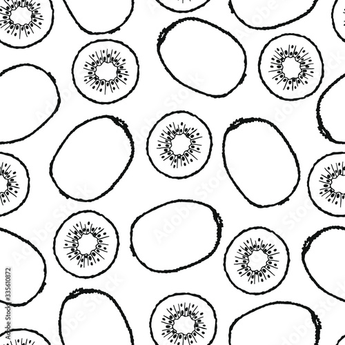 Seamless pattern with kiwi hand drawn fruits elements. Vegetarian wallpaper. For design packaging, textile, background, design postcards and posters.