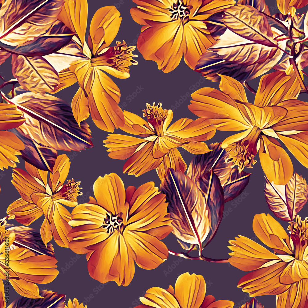 Daffodile flowers with leaves seamless pattern. Daffodile flowers with leaves seamless pattern.