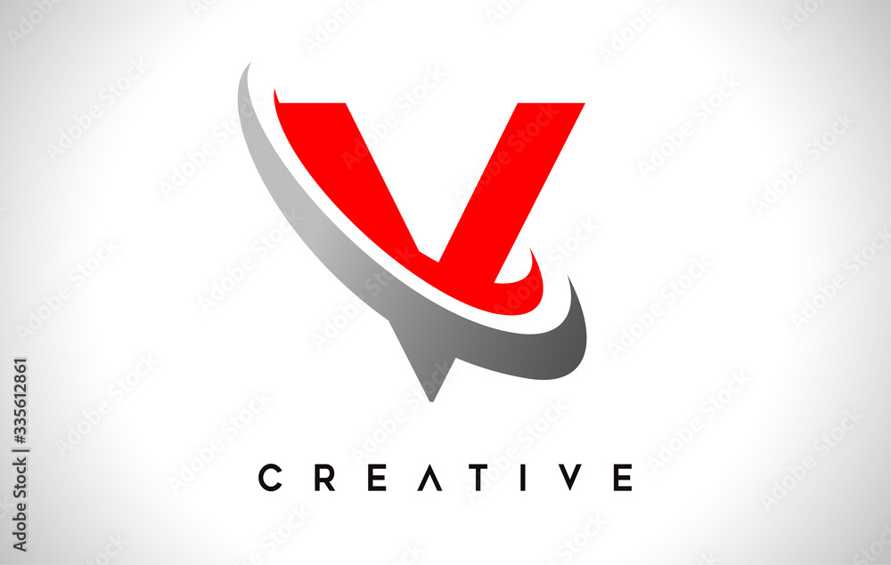 Letter V Logo. V Letter Design Vector with Red Gray Swash Vector vector ...