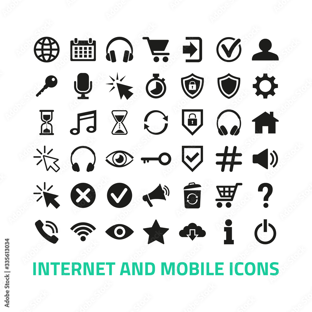 Internet and mobile icons set on white background. Internet and mobile icons set on white background.