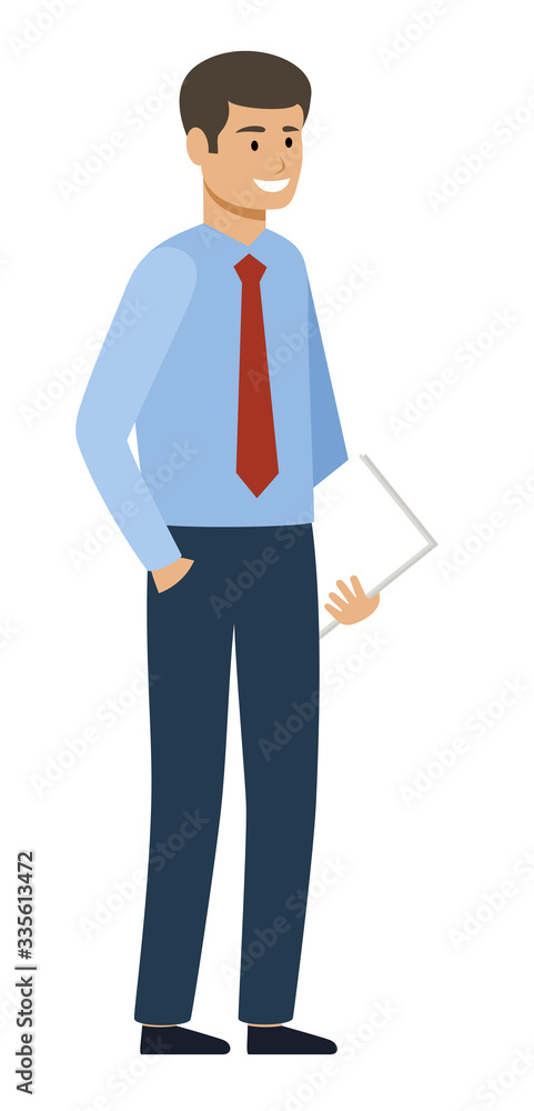 Male businessman on a white background. The manager holds documents Male businessman on a white background. The manager holds documents