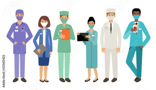 People doctors in medical masks. Epidemic. Virologists