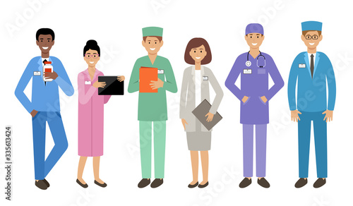 People doctors on a white background. Medical specialists. Epidemic. Virologists