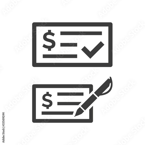 Money check icon on white background.