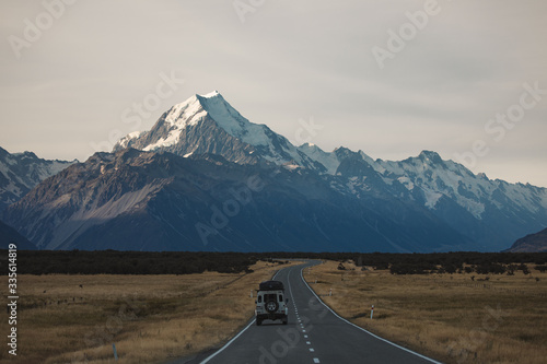 mount cook view from lake pukaki via access route in summer
