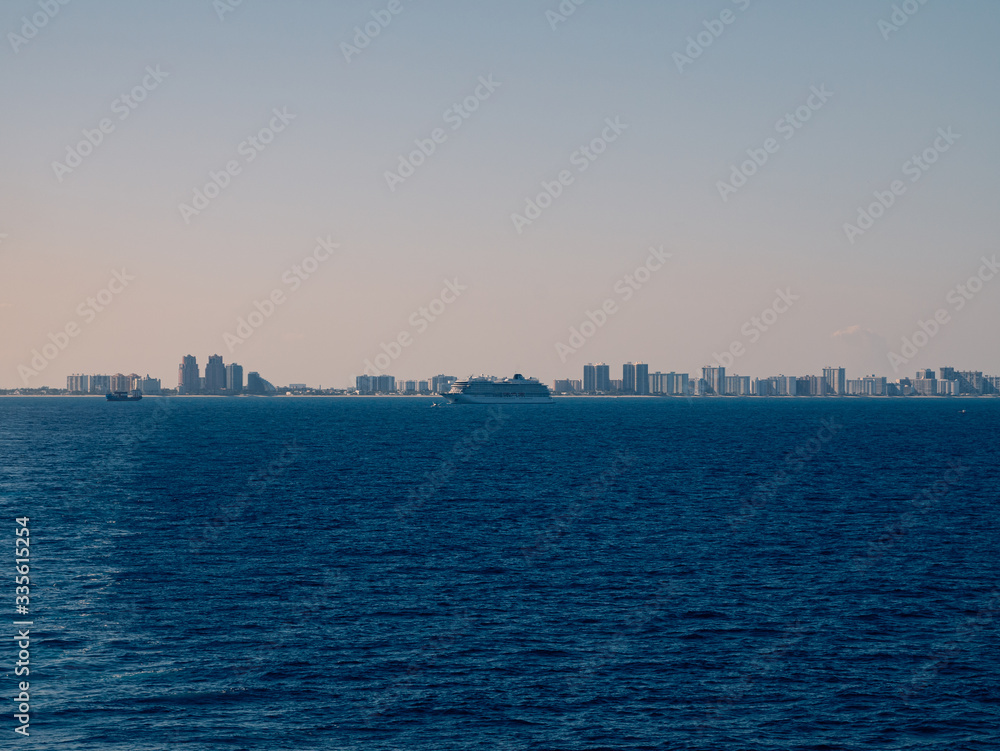 Miami, USA - March 29,2020: casual view on the ship near Miami port