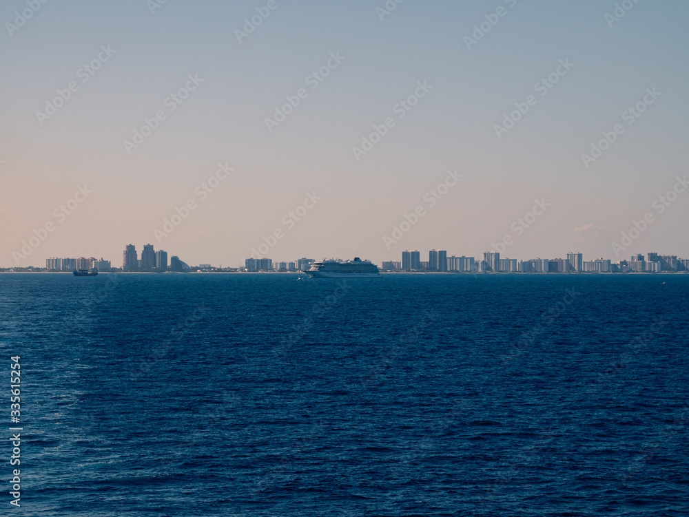 Miami, USA - March 29,2020: casual view on the ship near Miami port Miami, USA - March 29,2020: casual view on the ship near Miami port