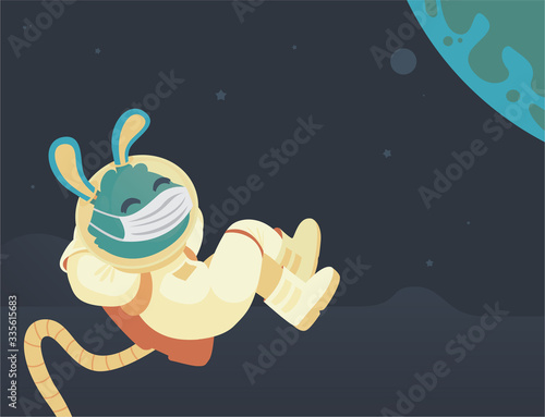 Bunny Wearing a Mask in Space Floating (ID: 335615683)