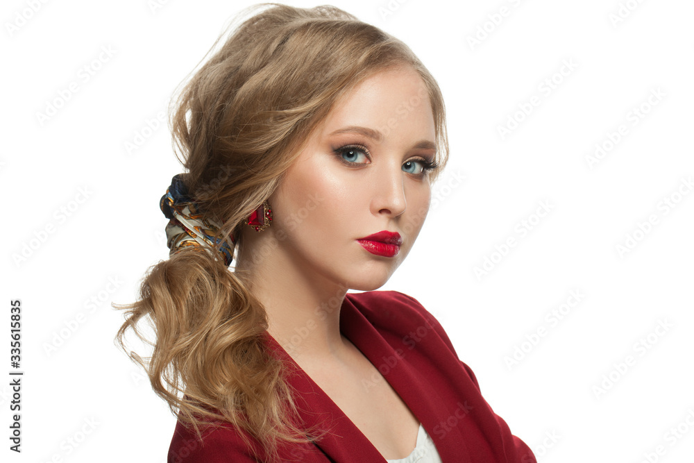 Nice woman with blonde hair and makeup isolated on white Nice woman with blonde hair and makeup isolated on white