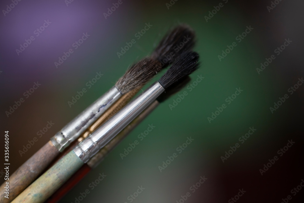 Fototapeta premium Several art brushes in a bunch