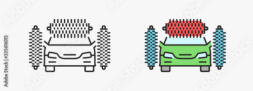 Car wash brush icon. Vector linear illustration in a flat style.