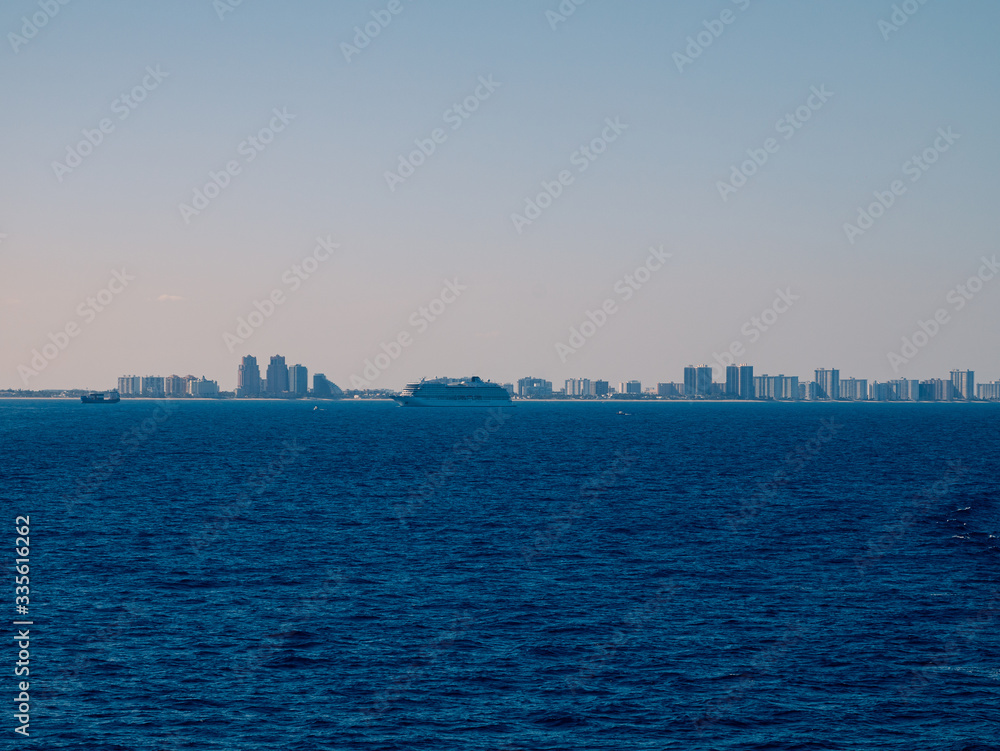 Miami, USA - March 29,2020: casual view on the ship near Miami port
