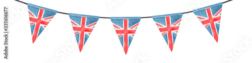 Obraz na płótnie Watercolor illustration of festive British bunting with Union Jack triangular flag